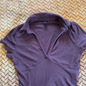 SHEIN Mauve Ribbed Short Sleeve Top